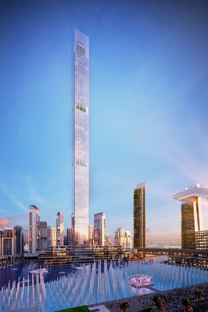 The Dubai One. Avec 885 appartements et un hôtel 5 étoiles, cette tour sera la tour résidentielle la plus haute du monde une fois construite.